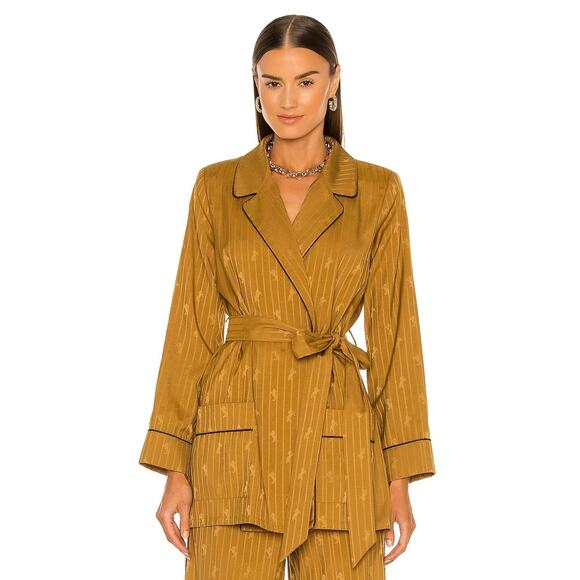 NWT L'AGENCE Skyler Collared Wrap Robe Jacket Size XXS Dark Khaki Horse #1G480 - Picture 3 of 13